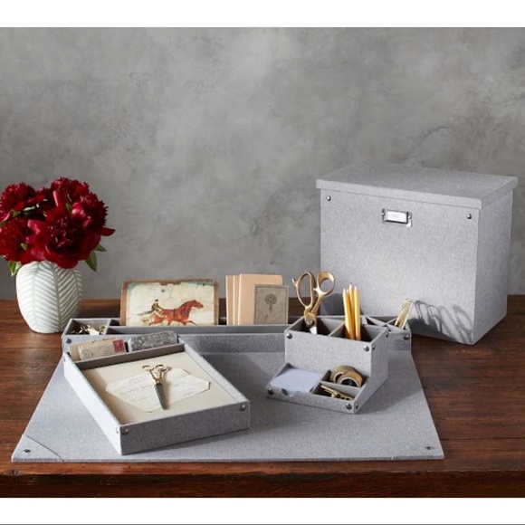New Pottery Barn Grey Blythe Linen Desk Accessories, Small Organizer - Picture 2 of 4